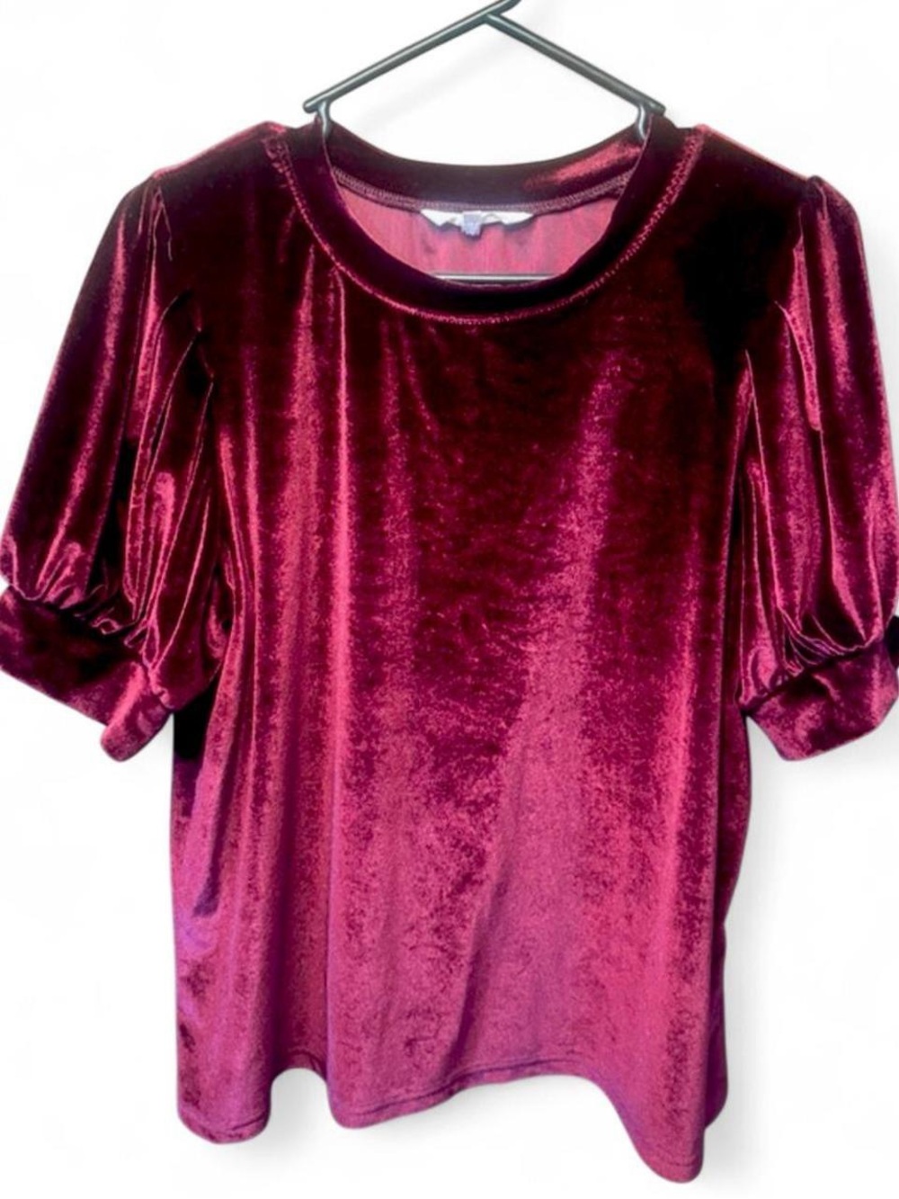 Amaryllis Velvet Puff-Sleeve Top Burgundy Large Holiday Party Office Date Night